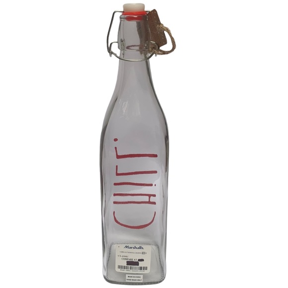 Rae Dunn CHILL Clear Glass Bottle Bail & Trigger Closure Red Letters NWT 2017 - Picture 5 of 12